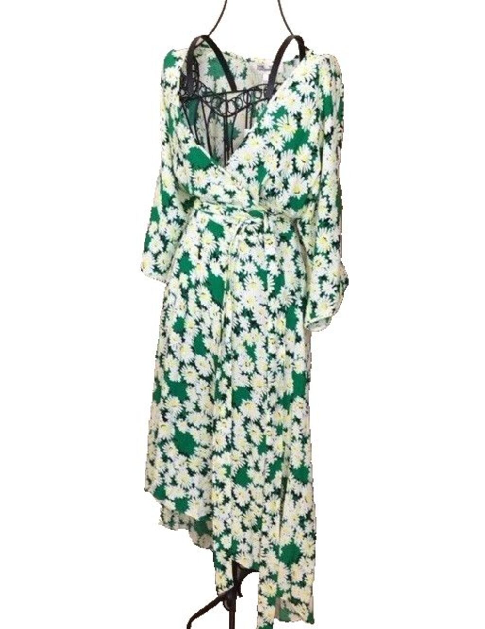 Diane Von Furstenberg womens Eloise Faux Wrap Midi Dress sz 00 Green Floral $378 - Picture 4 of 9